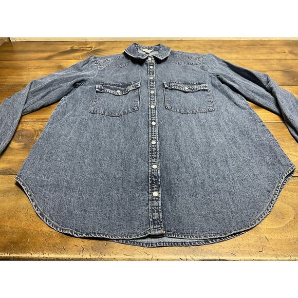 Pilcro Anthropologie Denim Shirt Size Small Pearl Snap Buttons Western Cowgirl - Picture 2 of 13